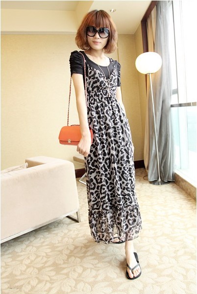 Sexy Fashion Leopard Print Sling Chiffon Dress