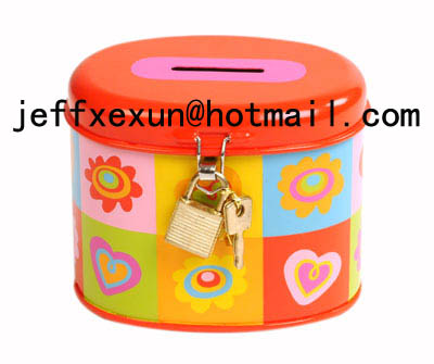 tin money box, saving box, coin bank, piggy bank