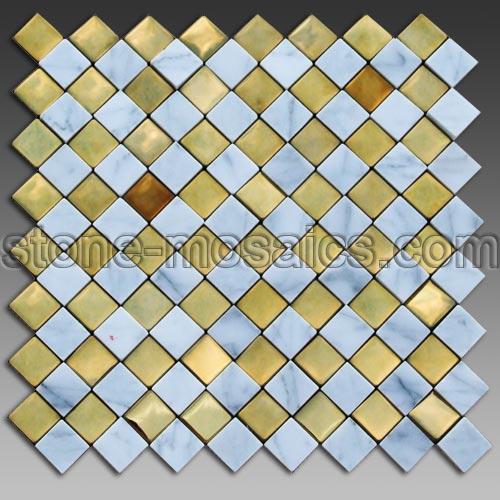 carrara and gold metal stone mosaic 