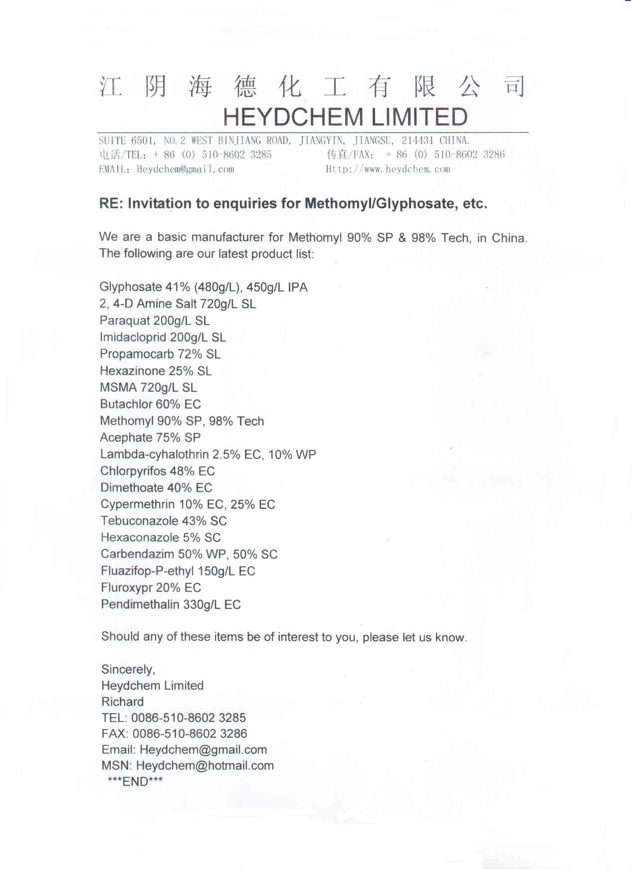 Methomyl 90%SP & 98%TC