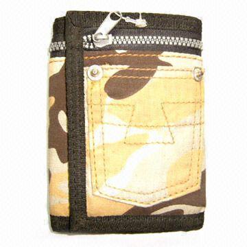 Men's Trifold Ripper Wallet, Made of Cotton Fabric