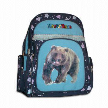 School Bag with Bear Printing and One Main Compart