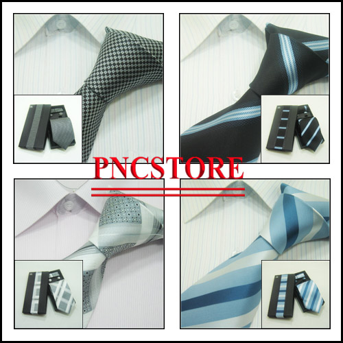 neckties set 100% silk ties+hankychief+cuffli