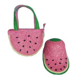 straw fruit hat and bag