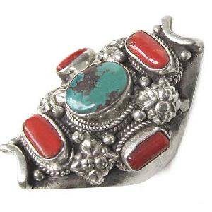 Tibetan Sterling Turquoise Jewel Big Saddle Ring