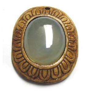 Tibetan Yak Bone Gemstone Amulet Pendant