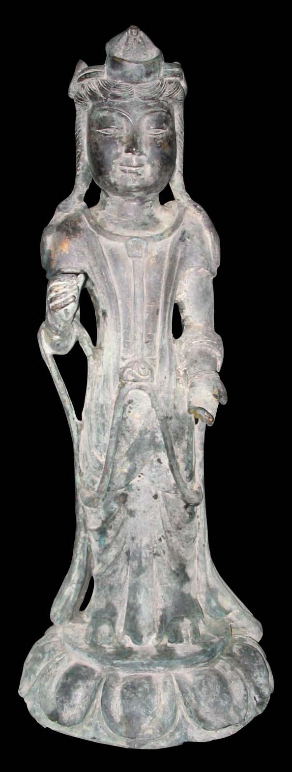 Exquisite Ancient Bronze Standing Kwan-yin Statue