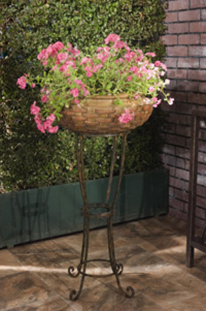 Polyresin flowerpot for gardening with metal stand