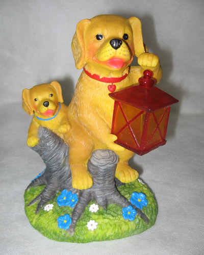 Polyresin Dog with solar lantern light