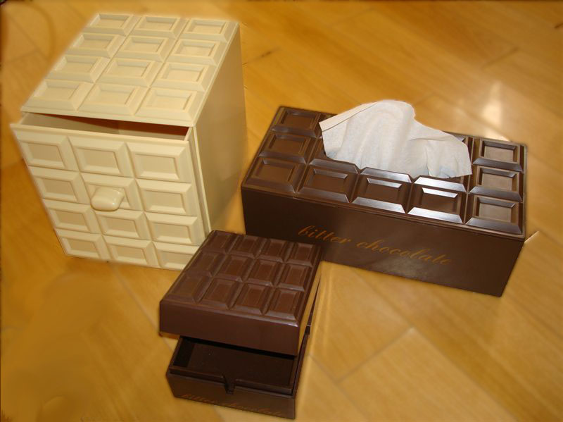 Chocolate CD box, tissue box and ashtray