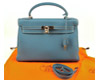 Hermes blue leather bag 1043 32cm