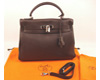 Hermes dark coffee leather bag 1043 32cm