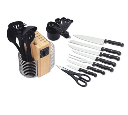 kitchen knife set with timer wooden block