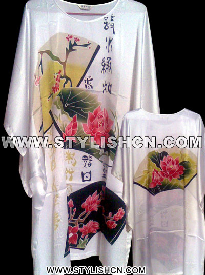 Robe fan Lotus silk cheongsam dress kungfu shirt