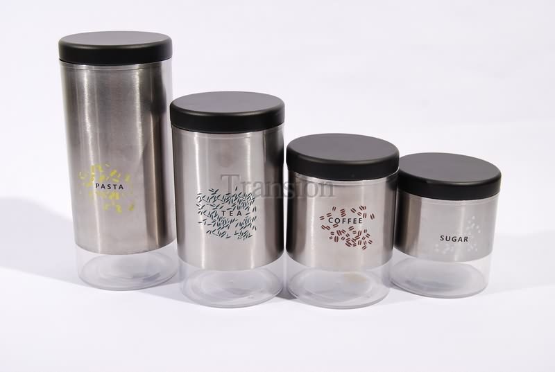 Stainless Steel pasta jar with Plastic botton and black powder coated sheet iron lid (fancy) -XL