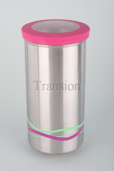 Stainless Steel coffee canister with ripple pattern, soft purple grip lid -S