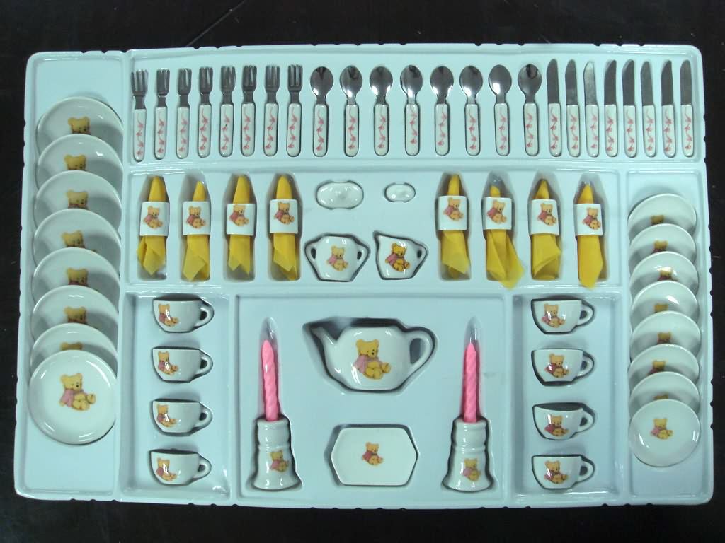 74 Pcs Mini Ceramic Tableware Set (High Temperature Processing)