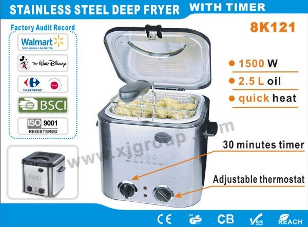 Home use stainless deep fryer with timer