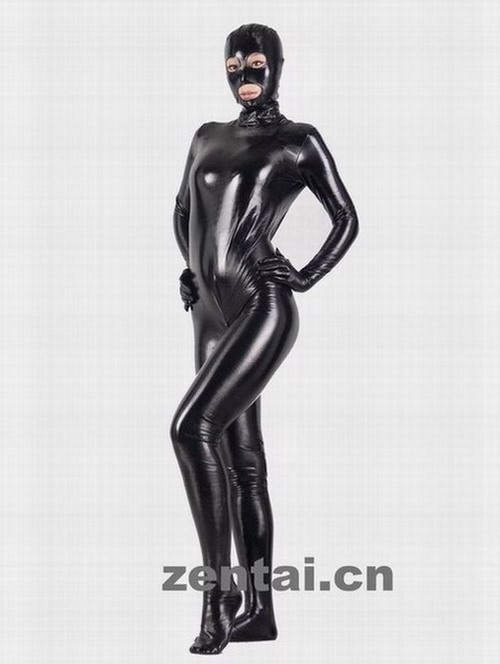 PVC zentai catsuit with feet and hood