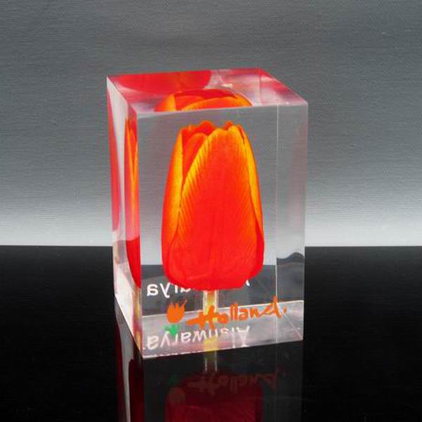 Acrylic Paperweight With Real Floral