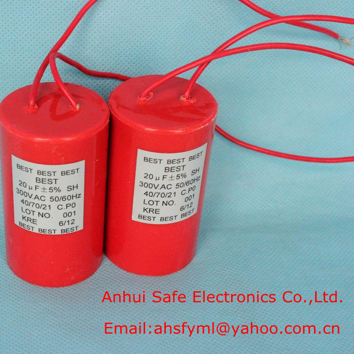 red plastic CBB60 motor capacitor with wires