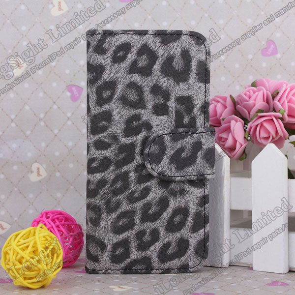Color Leopard PU Leather Wallet Case For iPhone 5