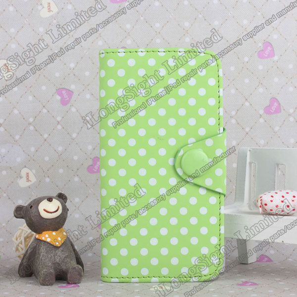 Polka Dots Flip Wallet PU Leather Case For iPhone 5