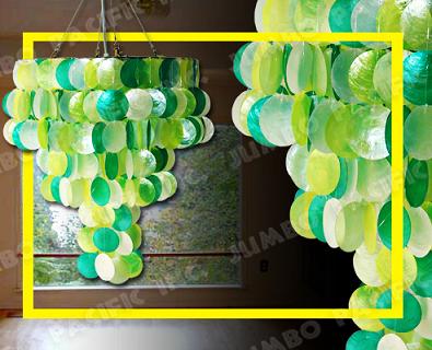 3 Layers Capiz Chandelier in White, Yellow & Green