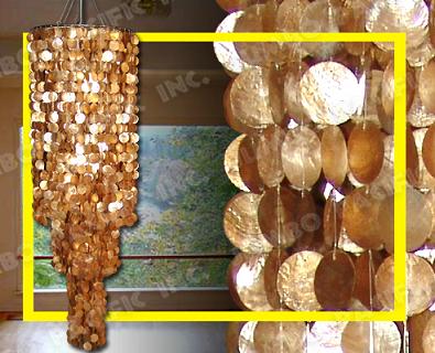 3 Layers Capiz Chandelier in Gold Capiz chips