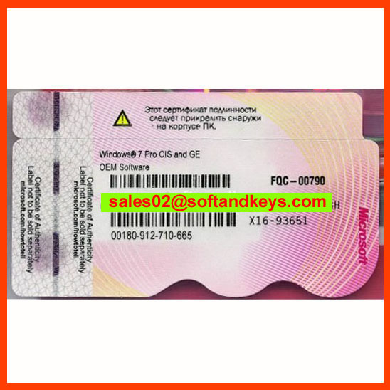 Windows7 Pro COA Label License Key Card X16
