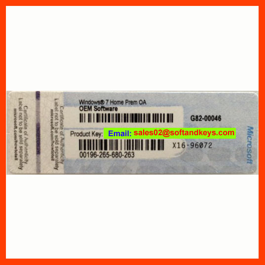 Win7 Home Prem COA Label Sticker License Key Card 