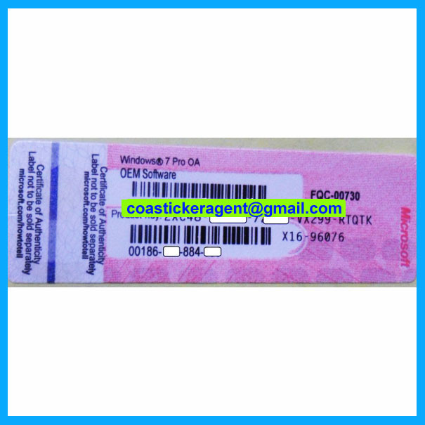 Windows7 Pro COA Label Sticker License, X11, X12, 