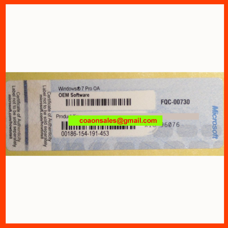 Win7 Pro COA Label Sticker License Key Card Dell 