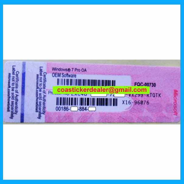 Windows7 Pro COA Label Sticker License, X11, X12, 