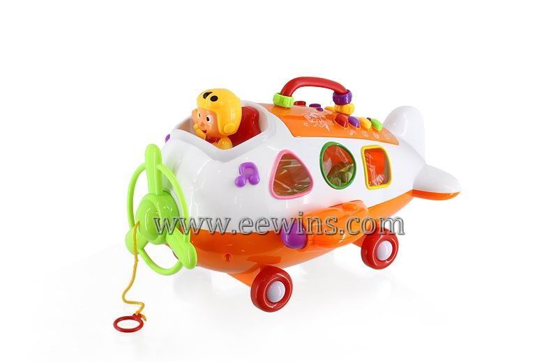 Pull string music plane with blocks toys 