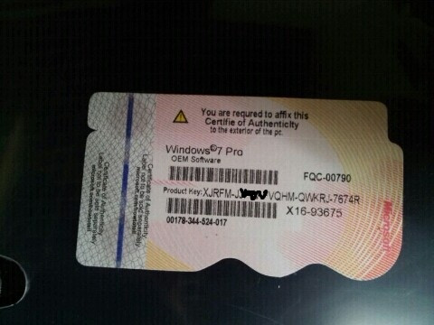 Windows7 Professional OEM Software COA Label key
