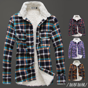Imitation cashmere thick warm winter essential men& acute;s fashion men& acute;s cotton shirt flannel plaid shirt