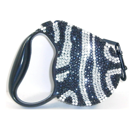 Black&White Zebra Auto Retractable Rhinestone Pet Leash