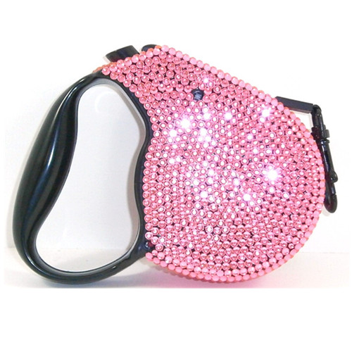 Pink Crystal Rhinestone Retractable Dog Leash