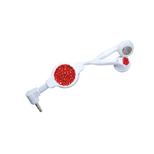 Red Crystal Rhinestone Auto Retractable Earphones