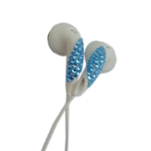 Light Blue Crystal Rhinestone Stereo Earbuds