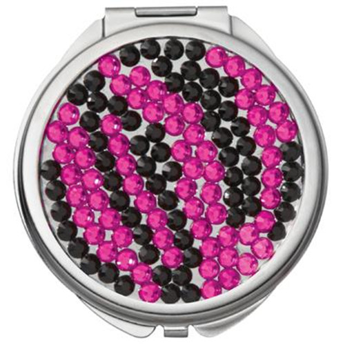 Pink&Black Zebra Crystal Rhinestone Pocket Mirror