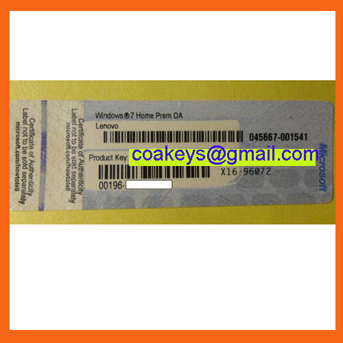 Win 7 Home Prem OA License, Lenovo COA Label Blue Key Card Sticker