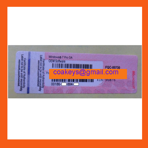Windows 7 Professional License, Pink X16 OEM COA Label