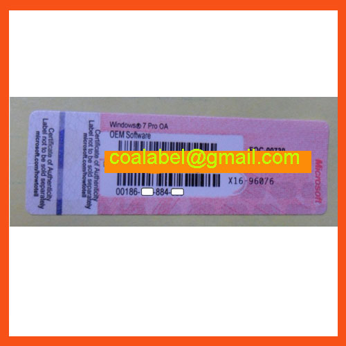 Windows 7 Pro COA Label Sticker License, Key Card, X16, Pink