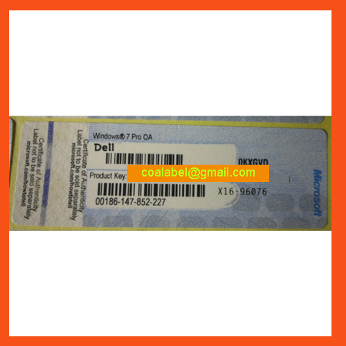 Win 7 Pro Dell COA Label Key Card License