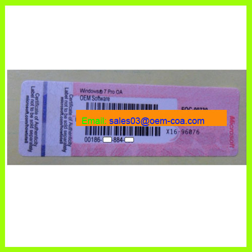 Windows 7 Pro COA Label Sticker License, Key Card