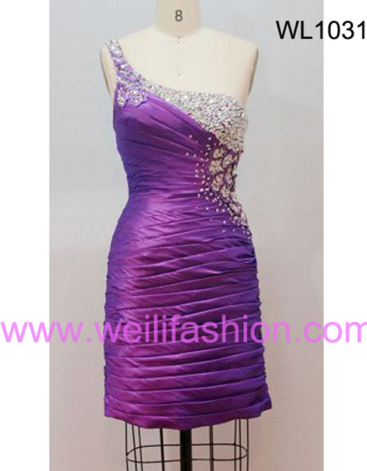 Short Pleated Beading Taffeta Cocktail Dresses 