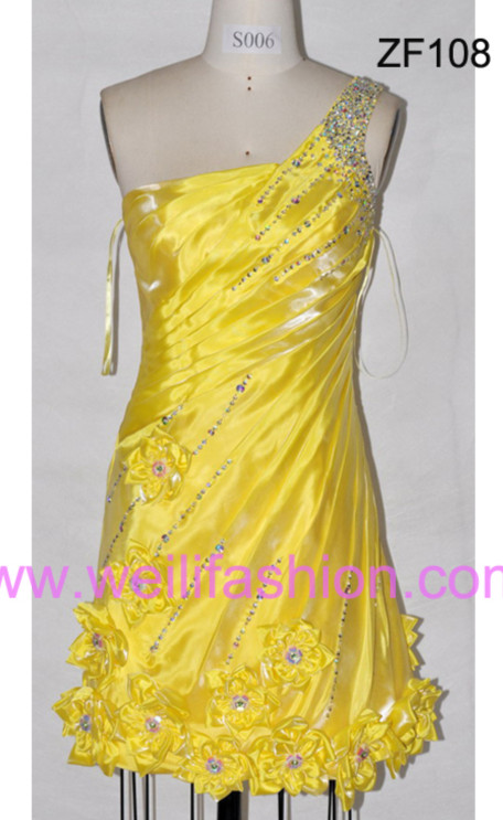 Short Applique Pleated Beading Satin Cocktail Dresses