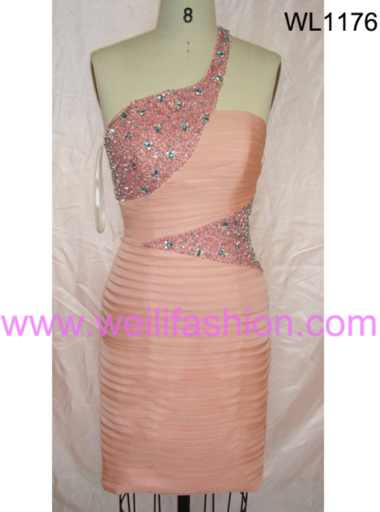 Short Pleated Beading Sexy Chiffon Cocktail Dresses 
